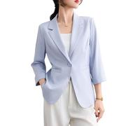 Suncadmious Blazer da donna primaverile casual con colletto a revers e maniche a tre quarti, elegante cardigan con un bottone, adatto per contesti aziendali e d'ufficio. (Azzurro,XL)