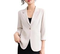 Suncadmious Blazer da donna primaverile casual con colletto a revers e maniche a tre quarti, elegante cardigan con un bottone, adatto per contesti aziendali e d'ufficio. (Beige,S)