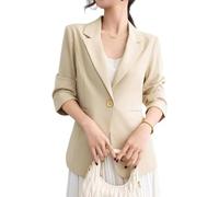 Suncadmious Blazer da donna primaverile casual con colletto a revers e maniche a tre quarti, elegante cardigan con un bottone, adatto per contesti aziendali e d'ufficio. (Giallo,XXL)