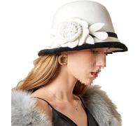 Suncadmious Cappello Cloche da Donna 1920 Inverno Secchio Cappello Vintage Chiesa Elegante Fiore (Bianco,Taglia Unica)
