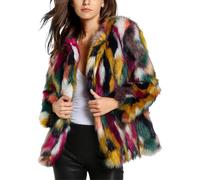 Suncadmious Cappotti di Pelliccia per Le Donne Pelliccia Fuzzy Faux Multicolor Cappotto di Pelliccia Giacca Manica Lunga Aperto Davanti Lusso colorato Peloso (Rosso,XS)