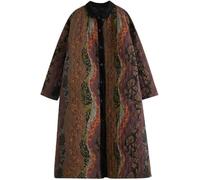Suncadmious Donna Inverno Lungo Trapuntato Giacca Stampata Schiacciato Risvolto Bottone Patchwork Imbottito Giacca Leggera Manica Lunga Imbottito Trapuntato Cardigan Gonfio (caffè,M)