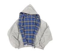 Suncadmious Felpa con Cappuccio con Cerniera Patchwork Scozzese Y2K da Uomo e da Donna Anni 2000 Rock Street Style Rap Felpa con Cappuccio Stampata Allentata (Plaid Grigio,M)