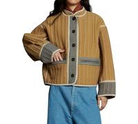 Suncadmious Giacca Corta Imbottita Vintage Patchwork Leggera da Donna Giacca Trapuntata Stampata Giacca Imbottita Leggera Colorblock (Kaki,L)