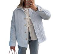 Suncadmious Giacca Trapuntata Leggera da Donna Y2K Con Risvolto a Righe, Ispessita Autunno e Inverno, Trench Vintage Corta in Cotone (Blu, XL)