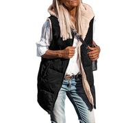 Suncadmious Gilet reversibili Autunnali da Donna Giacca in Pile Senza Maniche con Zip Tasche con Cappuccio Cappotto Invernale Lungo e Caldo Capispalla (Nero,M)