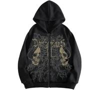 Suncadmious Moda delle Donne 90s Retro Modello Stampa Oversize Cerniera Felpa con Cappuccio Graffiti Stampa Sciolto Casual Felpa con Cappuccio Coppia Streetwear (Nero,S)