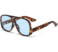Suncadmious Occhiali da sole a doppio raggio con montatura grande quadrata vintage per uomo e Donna viaggi all'aperto anni '90 vintage oversize doppio ponte (Blu Leopardo,Taglia unica)