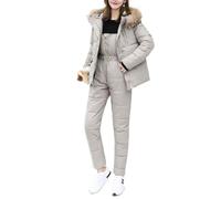 Suncadmious Tuta da Neve Invernale da Donna Piumino con Cappuccio + Tuta Impermeabile Tuta da Neve All'aperto Tuta da Neve Completa Abbigliamento Sportivo Body Shaping (Kaki,M)
