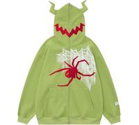 Suncadmious Uomo Donna Ragno Modello Strada Felpa con Cappuccio Hip Hop Cerniera Modello Harajuku Tendenza Felpa con Cappuccio novità Regalo Vintage Super David Vestiti (Verde,L)