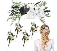Suncalla 5 forcine per capelli da sposa con respiro e pettine verde salvia, accessori per capelli, ortensia, eucalipto, fiore essiccato, per damigelle d'onore, donne e ragazze
