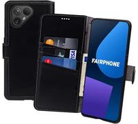 Suncase Custodia a libro compatibile con Fairphone 6 5G in pelle (Slim Fit), con 3 scomparti per carte di credito, colore nero