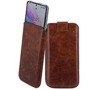 Suncase Custodia in pelle compatibile con iPhone 17 (6,1), con funzione di ritiro e chiusura magnetica, colore: marrone tabacco
