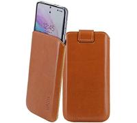 Suncase Custodia in vera pelle compatibile con SPC Discovery 3 Pro, dimensioni interne: circa 167 x 82 x 12 mm (adatta solo con silicone/casa/bumper) in cognac