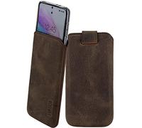 Suncase Custodia in vera pelle compatibile con SPC Discovery 3 Pro, dimensioni interne: circa 167 x 82 x 12 mm (adatta solo con silicone/casa/bumper) in marrone scuro antico