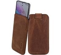 Suncase Custodia in vera pelle compatibile con SPC Discovery 3 Pro, dimensioni interne: circa 167 x 82 x 12 mm (adatta solo con silicone, casa/bumper) in caffè antico