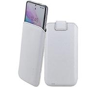 Suncase Custodia in vera pelle compatibile con SPC Discovery 3 Pro, dimensioni interne: circa 167 x 82 x 12 mm (adatta solo con silicone/casa/bumper) in bianco pieno fiore