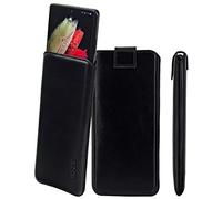 Suncase Custodia in vera pelle * Slim Edition * compatibile con Doro Aurora A30 (con funzione di ritiro e chiusura magnetica) in nero