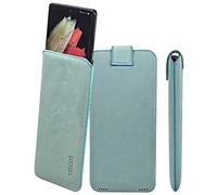 Suncase Custodia in vera pelle * Slim Edition * compatibile con Doro Aurora A30 (con funzione di ritiro e chiusura magnetica) in turchese antico