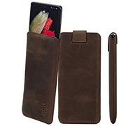 Suncase Custodia in vera pelle * Slim Edition * compatibile con Doro Aurora A30 (con funzione di ritiro e chiusura magnetica) in marrone scuro antico