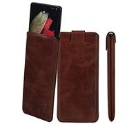 Suncase Custodia in vera pelle * Slim Edition * compatibile con Doro Aurora A30 (con funzione di ritiro e chiusura magnetica), colore: marrone