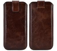 Suncase Custodia in vera pelle * Slim Edition * compatibile con Emporia SMART.7 lite (con funzione di ritiro e chiusura magnetica), colore marrone tabacco
