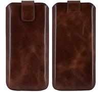 Suncase Custodia in vera pelle * Slim Edition * compatibile con iPhone 17 (6,1 pollici) (con funzione di ritiro e chiusura magnetica) in tabacco rustico marrone