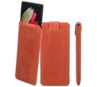 Suncase Custodia in vera pelle, sottile, compatibile con Doro Aurora A30 (con funzione di ritiro e chiusura magnetica), colore: rosa salmone antico