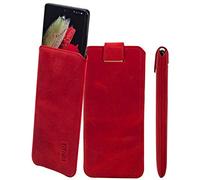 Suncase Custodia in vera pelle, sottile, compatibile con Doro Aurora A30 (con funzione di ritiro e chiusura magnetica), colore rosso antico