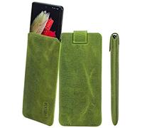 Suncase Custodia in vera pelle, sottile, compatibile con Doro Aurora A30 (con funzione di ritiro e chiusura magnetica), colore: verde antico