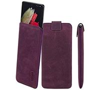 Suncase Custodia in vera pelle, sottile, compatibile con SPC Discovery 3 Pro, con funzione di ritiro e chiusura magnetica, colore: viola antico