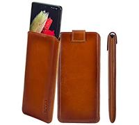 Suncase Custodia in vera pelle, sottile, compatibile con SPC Discovery 3 Pro, con funzione di ritiro e chiusura magnetica, colore cognac