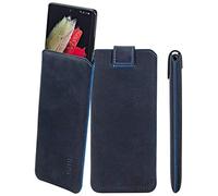 Suncase Pebble-Blue - Custodia in vera pelle, compatibile con Doro Aurora A30 (con funzione di ritiro e chiusura magnetica)