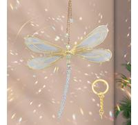 Suncatcher - Decorazione per finestra, con cristalli e cristalli arcobaleno, per appendere il sole, da giardino (libellula metallica), con 1 portachiavi