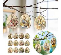 Suncatcher Pendente Ciondolo 24 pezzi di ornamenti in legno di Pasqua, decorazione ovale in legno retrò per la primavera, Pasqua per la festa (Khaki, 8cm)