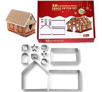 SUNCHE 10 Pezzi Gingerbread House di Natale, Formine Biscotti Natalizie 3D, Christmas Cookie Cutters Set, Stampini per Biscotti in Acciaio Inossidabile, Stampo Casa di Marzapane, per Cuocere di Cucina