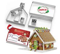 SUNCHE Gingerbread House di Natale, Formine Biscotti Natalizie 3D, Christmas Cookie Cutters, Stampini per Biscotti in Acciaio Inossidabile, Stampo Casa di Marzapane, per Cuocere di Cucina, 10 Pezzi