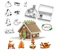 SUNCHE Gingerbread House di Natale, Formine Biscotti Natalizie 3D, Christmas Cookie Cutters, Stampini per Biscotti in Acciaio Inossidabile, Stampo Casa di Marzapane, per Cuocere di Cucina, 18 Pezzi