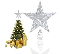 SUNCHE Stella Topper per Albero di Natale, 20 cm Cima in Metallo Glitter, Puntale Ornamento per Feste, Casa, Argento