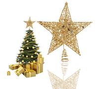 SUNCHE Topper Stella Albero di Natale, Stella per Cima Dell'albero di Natale, Stella in Metallo Glitter, 20 cm Cima dell'Albero Stella, Puntale per Albero di Natale, Ornamento per Feste, Casa, Oro