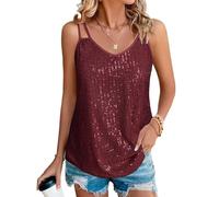 Suncife Gilet da Donna Senza Maniche con Paillettes Top Scollo a V Top Scintillante, Borgogna, L