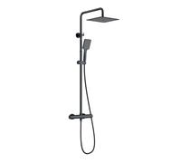 SunCleanse Sistema doccia con termostato, doccia a pioggia con rubinetto e rubinetto doccia, set completo, 25 x 25 cm, quadrato, in acciaio inox, doccetta singola funzione, asta doccia regolabile in