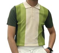 Suncolour Polo da Uomo con Colletto a Bottone, Camicia da Golf Patchwork a Righe, Manica Corta, Magliette da Tennis Vintage a Blocchi di Colore