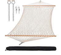 SUNCREAT Amaca tradizionale in corda doppia con barra in legno duro e borsa per il trasporto, capacità 204,1 kg, naturale