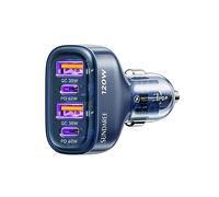 SUNDAREE Accendisigari USB,120W 4 Porte 12V 24V PD QC Tipo C Carica Rapida Caricatore Auto Cellulare Adattatore Caricabatterie per Samsung A56/iPhone 17/Redmi Note 14/iPad/Galaxy Tab/Macbook/Lenovo