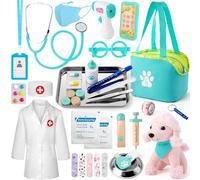 Sundaymot Valigetta Dottore Bambini, kit Dottoressa Bambina, con Peluche Cane Giochi Vero stetoscopio, termometro, camice da medico, Gioco di Ruolo per Ragazze e Ragazzi di 3, 4, 5 Anni