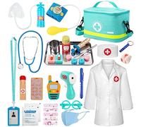 Sundaymot Valigetta Dottore Bambini, kit Dottoressa Bambina, con Vero Stetoscopio, Termometro, Camice da Medico e Borsa da Medico Portatile, Gioco di Ruolo per Ragazze e Ragazzi di 3, 4, 5 Anni