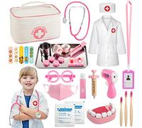 Sundaymot Valigetta Dottore Bambini, Kit Medico Giocattolo da 32 Pezzi con Stetoscopio, Camice, Gioco Dottore Bambino, 3-8 anni kit Dottoressa Bambina