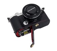 SundayZaZa Mezza custodia per fotocamera con apertura inferiore, in vera pelle, compatibile con Olympus Pen E-P7 con design a treppiede, Nero , Classico