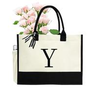 sundee Borsa tote in tela pratica borsa con lettere dell'alfabeto, personalizzata, elegante, per tutte le occasioni, adatta per donne, mogli, madri, per viaggi, vacanze, spiaggia, bianco